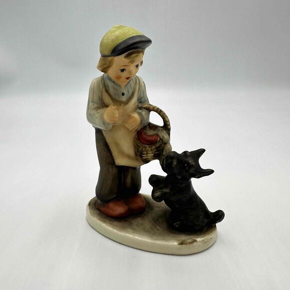 Other - Vintage Friedel Bavaria Boy With Dog Basket Cap Figurine Western Germany‎